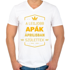 PRINTFASHION A legjobb apák április - Férfi V-nyakú póló - Fehér férfi póló