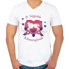 PRINTFASHION A legjobb édesanya  - Férfi V-nyakú póló - Fehér férfi póló
