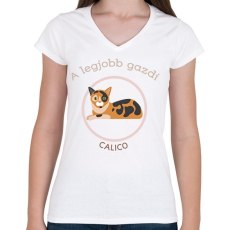 PRINTFASHION A legjobb gazdi - Calico - Női V-nyakú póló - Fehér