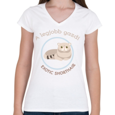 PRINTFASHION A legjobb gazdi - Exotic shorthair - Női V-nyakú póló - Fehér