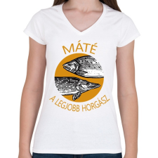 PRINTFASHION A legjobb horgász - névvel - Női V-nyakú póló - Fehér női póló