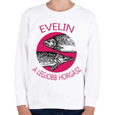 PRINTFASHION A legjobb horgász - Női névvel - Gyerek pulóver - Fehér