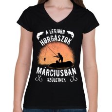 PRINTFASHION a legjobb horgászok - Női V-nyakú póló - Fekete