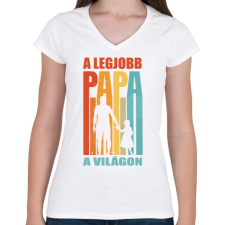 PRINTFASHION A legjobb papa a világon - Női V-nyakú póló - Fehér női póló