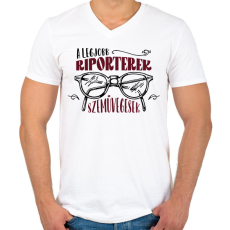 PRINTFASHION A legjobb riporterek - Férfi V-nyakú póló - Fehér