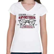 PRINTFASHION A legjobb riporterek - Női V-nyakú póló - Fehér női póló