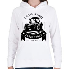 PRINTFASHION A legjobb traktoros! - Női kapucnis pulóver - Fehér női pulóver, kardigán