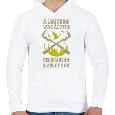 PRINTFASHION A legjobb vadászok februárban születtek - Férfi kapucnis pulóver - Fehér férfi pulóver, kardigán