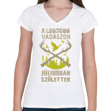 PRINTFASHION A legjobb vadászok júliusban születtek - Női V-nyakú póló - Fehér