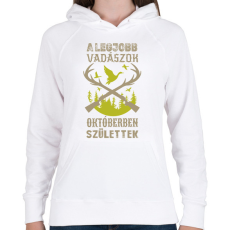 PRINTFASHION A legjobb vadászok októberben születtek - Női kapucnis pulóver - Fehér