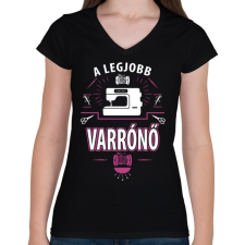 PRINTFASHION A legjobb varrónő - Női V-nyakú póló - Fekete női póló