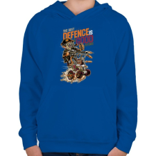 PRINTFASHION A legjobb védekezés a támadás - Gyerek kapucnis pulóver - Királykék gyerek pulóver, kardigán