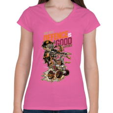 PRINTFASHION A legjobb védekezés a támadás - Női V-nyakú póló - Rózsaszín