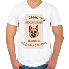 PRINTFASHION A legnagyobb gazdi - Németjuhász - hónappal - Férfi V-nyakú póló - Fehér