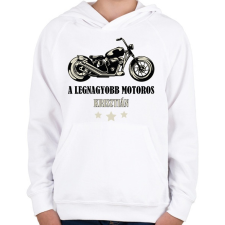 PRINTFASHION A legnagyobb motoros - Névvel - Gyerek kapucnis pulóver - Fehér gyerek pulóver, kardigán