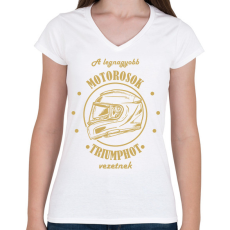 PRINTFASHION A legnagyobb motorosok - Triumph - Női V-nyakú póló - Fehér