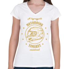 PRINTFASHION A legnagyobb motorosok - Yamaha - Női V-nyakú póló - Fehér női póló