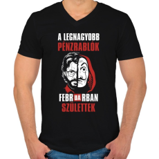 PRINTFASHION A legnagyobb pénzrablók februárban születtek - Férfi V-nyakú póló - Fekete