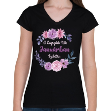 PRINTFASHION A legszebb nők janárban születtek - Női V-nyakú póló - Fekete női póló