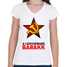 PRINTFASHION A LEGVIDÁMABB BARAKK - Női V-nyakú póló - Fehér