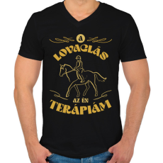 PRINTFASHION A lovaglás a terápiám - Férfi V-nyakú póló - Fekete