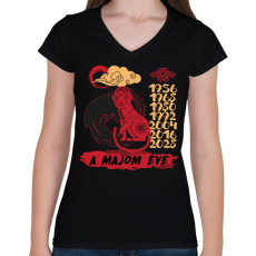 PRINTFASHION A majom éve - Női V-nyakú póló - Fekete