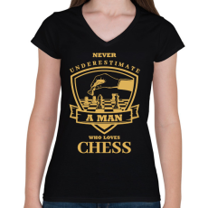PRINTFASHION A man who loves chess - Női V-nyakú póló - Fekete
