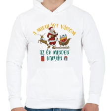 PRINTFASHION A mikulást várom - Férfi kapucnis pulóver - Fehér férfi pulóver, kardigán