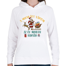 PRINTFASHION A mikulást várom - Női kapucnis pulóver - Fehér női pulóver, kardigán