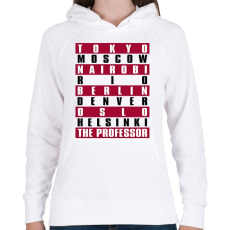 PRINTFASHION A Nagy Pénzrablás - La Casa de Papel - Money Heist - Női kapucnis pulóver - Fehér