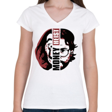 PRINTFASHION A Nagy Pénzrablás - Money Heist - La Casa de Papel - Női V-nyakú póló - Fehér