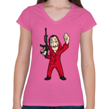 PRINTFASHION A nagy pénzrablás - Női V-nyakú póló - Rózsaszín női póló