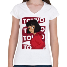 PRINTFASHION A nagy pénzrablás - TOKYO - Női V-nyakú póló - Fehér női póló