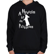 PRINTFASHION A Nyuszim az én Patrónusom - Gyerek kapucnis pulóver - Fekete