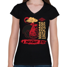 PRINTFASHION A patkány éve - Női V-nyakú póló - Fekete