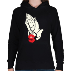 PRINTFASHION A pénzben hiszek - Női kapucnis pulóver - Fekete