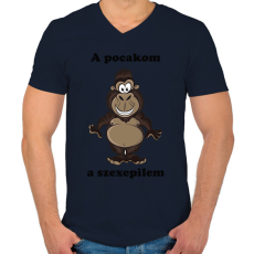 PRINTFASHION A pocakom a szexepilem - Férfi V-nyakú póló - Sötétkék