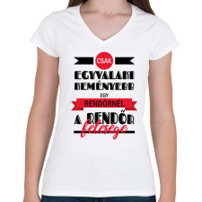 PRINTFASHION A rendőr felesége - Női V-nyakú póló - Fehér női póló