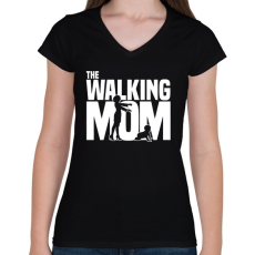 PRINTFASHION A sétáló anya - Női V-nyakú póló - Fekete