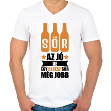 PRINTFASHION A sör az jó - Férfi V-nyakú póló - Fehér férfi póló