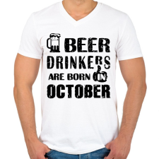 PRINTFASHION A sörivók októberben születtek - Férfi V-nyakú póló - Fehér férfi póló