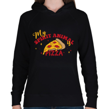 PRINTFASHION A spirituális állatom - Pizza - Női kapucnis pulóver - Fekete női pulóver, kardigán