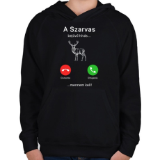 PRINTFASHION A szarvas hív - Gyerek kapucnis pulóver - Fekete