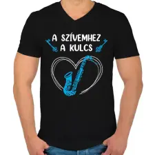 PRINTFASHION A szívemhez a kulcs - Szaxofon - Férfi V-nyakú póló - Fekete férfi póló