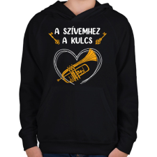 PRINTFASHION A szívemhez a kulcs - Trombita - Gyerek kapucnis pulóver - Fekete gyerek pulóver, kardigán