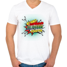 PRINTFASHION A szuperhősök júliusban születtek - Férfi V-nyakú póló - Fehér