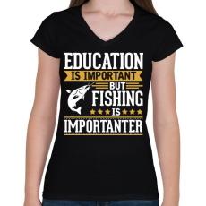 PRINTFASHION A tanulás fontos, de a pecázás fontosabb - Női V-nyakú póló - Fekete