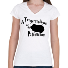 PRINTFASHION A Tengerimalacom az én Patrónusom - Női V-nyakú póló - Fehér