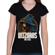 PRINTFASHION A varázslók léteznek - Női V-nyakú póló - Fekete női póló