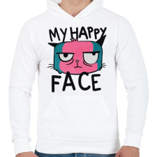 PRINTFASHION A vidám arckifejezésem - macska - Férfi kapucnis pulóver - Fehér férfi pulóver, kardigán